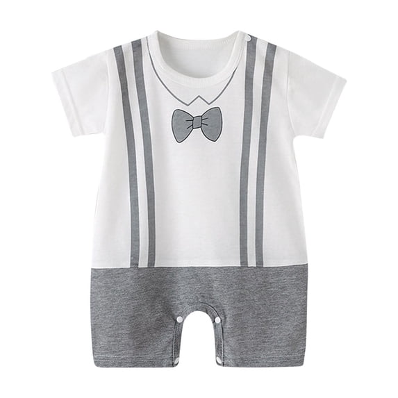 Lovzfmll Toddler's Birthday Print Short Sleeve Romper, Cotton Crew Neck Snap Crotch Jumpsuit for Little Boys, Summer Party Outfits for 18-24 Months