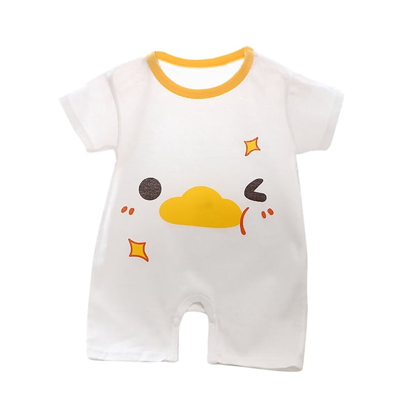 Lovzfmll Toddler's Cartoon Print Short Sleeve Romper, Cotton Snap Crotch Jumpsuit for Little Boys & Girls, Summer Casual Outfits for 3-6 Months