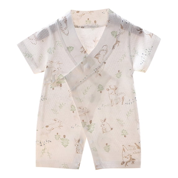 Lovzfmll Toddler's Deer Print Short Sleeve Romper, Cotton Snap Crotch Jumpsuit for Little Boys & Girls, Casual Summer Outfits for 0-3 Months