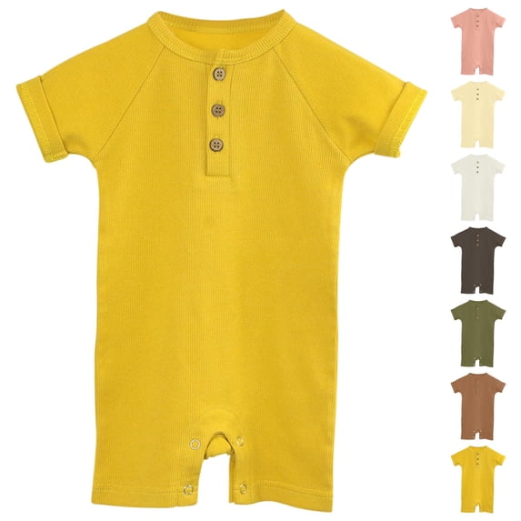 Lovzfmll Toddler's Ribbed Knit Raglan Romper, Solid Color Short Sleeve Snap Crotch Jumpsuit for Little Boys & Girls, Summer Outfits for 0-3 Months