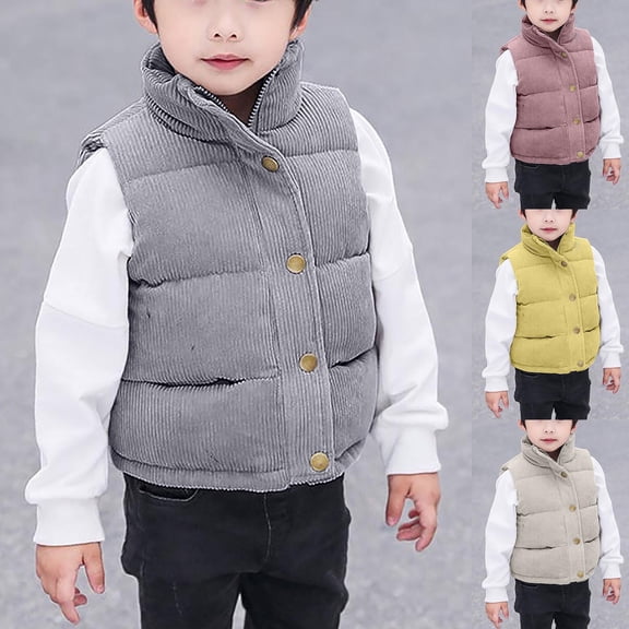 Lovzfmll Toddlers Kids Boys Girls Button Puffer Vest, Pocket Detail Thick Lining, Warm Winter Coat for Everyday for 2-12 Years