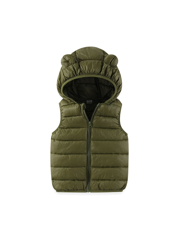 Toddlers Kids Boys Girls Hooded Puffer Vest, Thick Cotton Filled Lining, Practical Warm Winter Coat for Kids for 12 Months - 7 Years