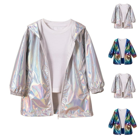 Lovzfmll Toddlers Kids Boys Girls Laser Glitter Hooded Jacket, Full Zip Thin Coat, Sparkly Warm Winter Wear for Play for 1-7 Years