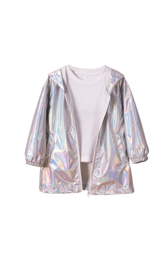 Toddlers Kids Boys Girls Laser Glitter Hooded Jacket, Full Zip Thin Coat, Sparkly Warm Winter Wear for Play for 1-7 Years