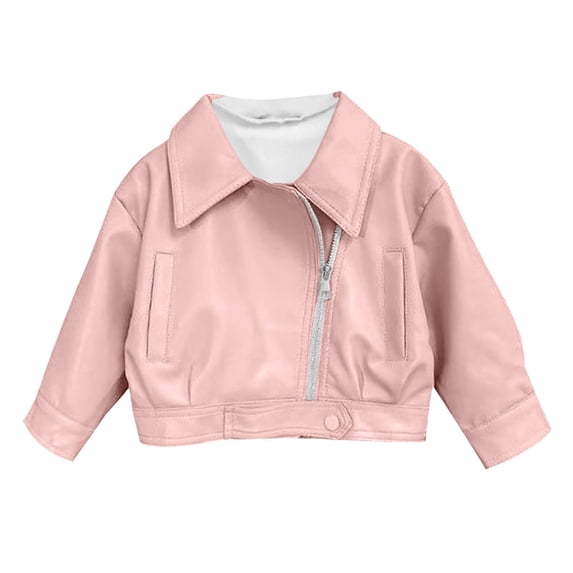 Lovzfmll Toddlers Kids Boys Girls PU Leather Jacket, Notch Collar Zip Front, Stylish Warm Winter Coat for Kids for 1-11 Years