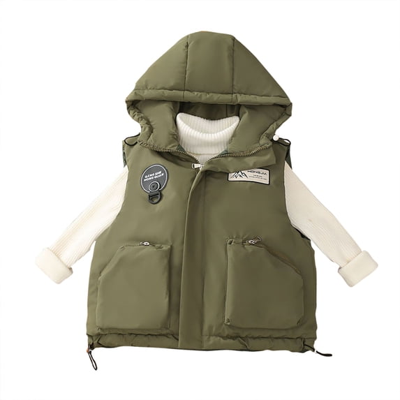 Lovzfmll Toddlers Kids Boys Hooded Puffer Vest, Cotton Filled with Pockets, Essential Warm Winter Coat for Boys for 3-12 Years