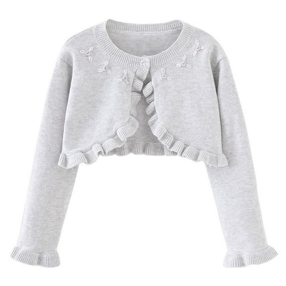Lovzfmll Toddlers Kids Girls Floral Knit Cardigan, Round Neck with Ruffle, Ribbed Warm Winter Coat for Girls for 1-10 Years