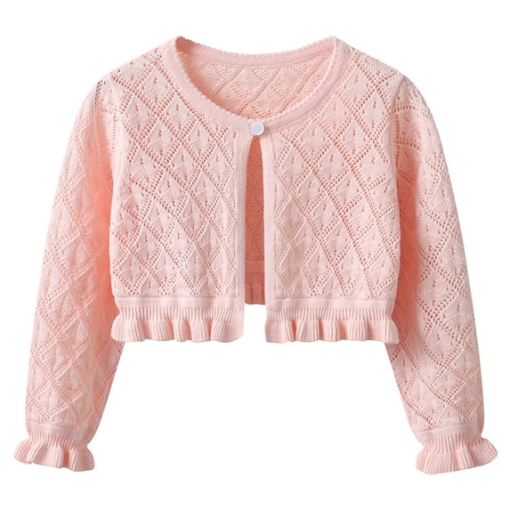 Lovzfmll Toddlers Kids Girls Lace Knit Cardigan, Thin Open Front with Buttons, Ribbed Ruffle Warm Summer Wear for 12 Months - 9 Years