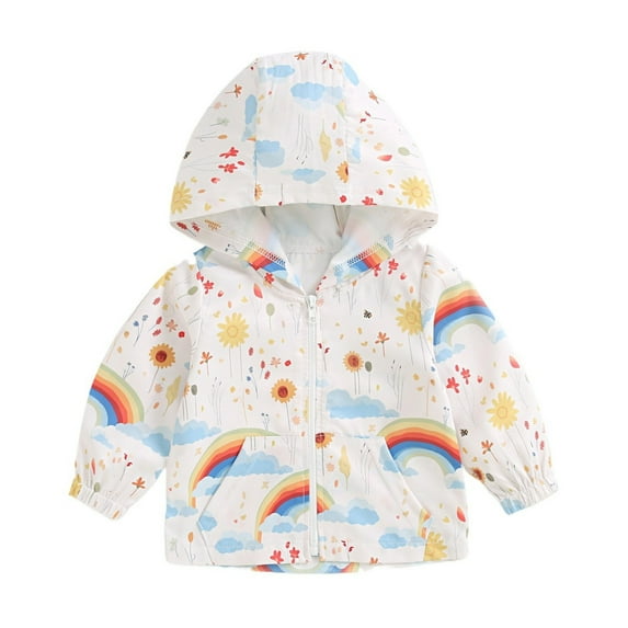 Lovzfmll Toddlers Kids Girls Print Hooded Jacket, Casual Pullover Style, Comfortable Warm Winter Coat for Play for 9 Months - 6 Years