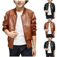 thumbnail image 1 of Lovzfmll Toddlers Kids Teens Boys PU Leather Jacket, Stand Collar Bomber Style, Cool Warm Winter Coat for Boys for 2-16 Years, 1 of 8