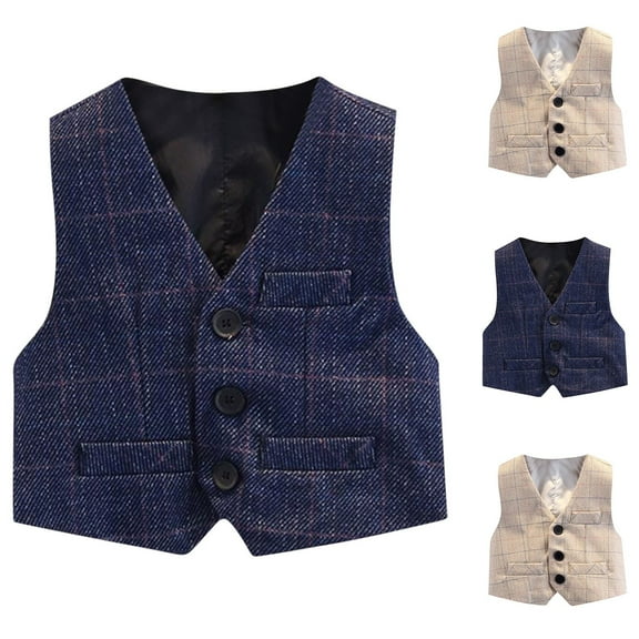 Lovzfmll Toddlers Kids Teens Boys Western Vest, Plaid Open Front with Buttons, Cowboy Warm Winter Wear for Parties for 1-14 Years