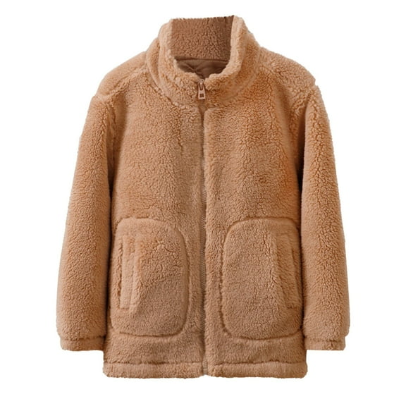 Lovzfmll Toddlers Kids Teens Plush Sherpa Jacket, Windproof Thick Lining, Cozy Warm Winter Coat for Outdoor for 3-16 Years