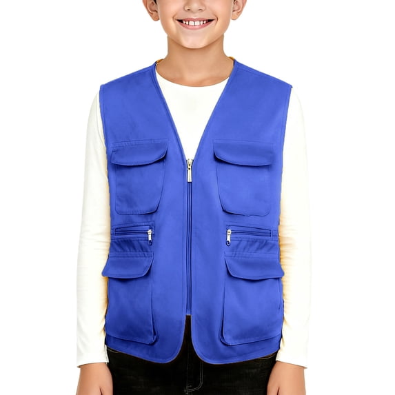 Lovzfmll Tops for Boys & Girls, Solid Color Multi-Pocket Volunteer Vest, Casual Loose Fit Sleeveless Pullover for Outdoor Activities Blouses for Kids 11-12 Years