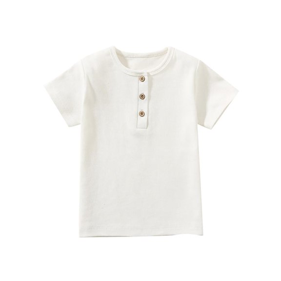 Lovzfmll Tops for Girls, Girl's T Shirts Button Short Sleeve Cute Graphic Tees Round-Neck Summer Tops Children Toddler Kids Fashion Lightweight Solid Color Causal Loose Top White 3 Years