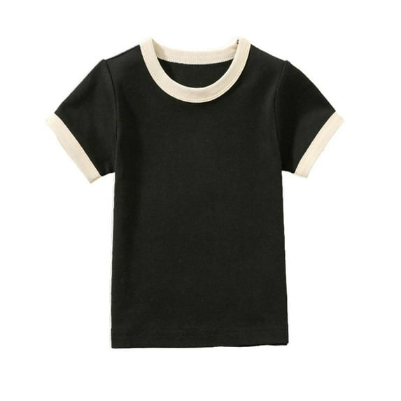 Lovzfmll Tops for Girls, Girl's T Shirts Short Sleeve Cute Graphic Tees Round-Neck Summer Tops Children Toddler Kids Fashion Comfortable Solid Color Causal Loose Lightweight Top Black 2 Years