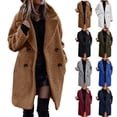 thumbnail image 1 of Lovzfmll Trench Coat for Women, Solid Color Button Front Plush Jacket, Elegant Pockets Belted Fall Winter Coat, 1 of 5