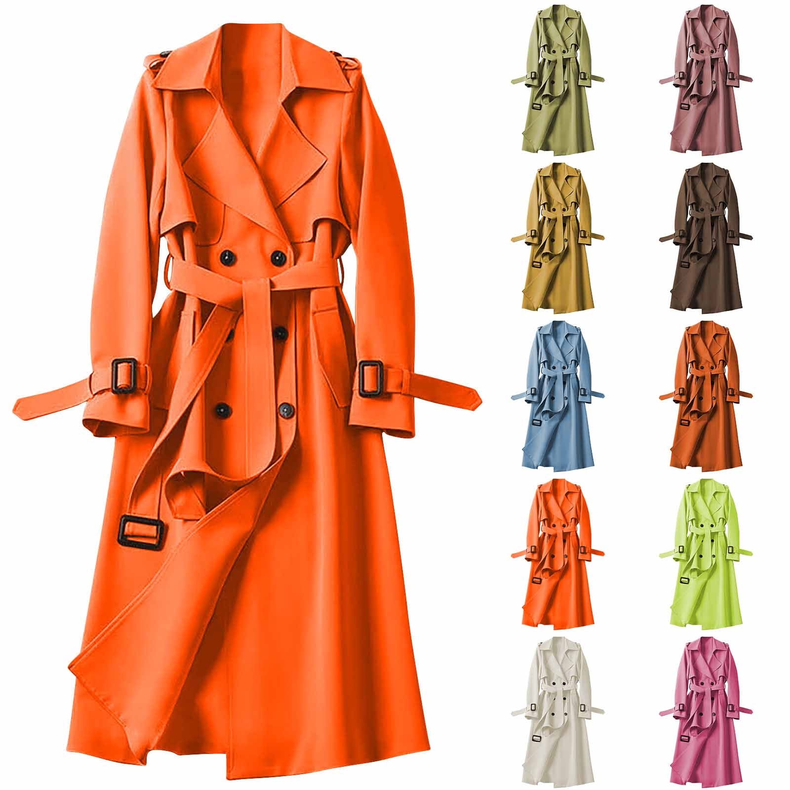 Lovzfmll Trench Coat for Women, Solid Color Notched Collar Belted