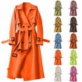 thumbnail image 1 of Lovzfmll Trench Coat for Women, Solid Color Notched Collar Belted Jacket, Elegant Pockets Adjustable Buckle for Office, 1 of 6