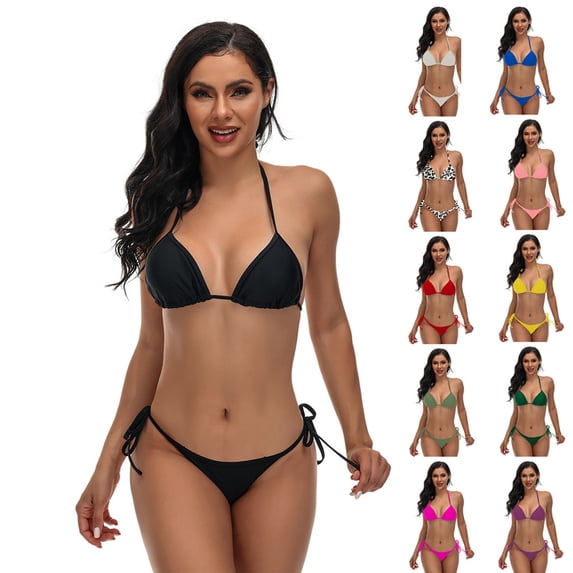 Lovzfmll Trikini Set for Women, Tied Halter Top, Solid Color Backless High Waisted Bathing Suit for Beach and Pool