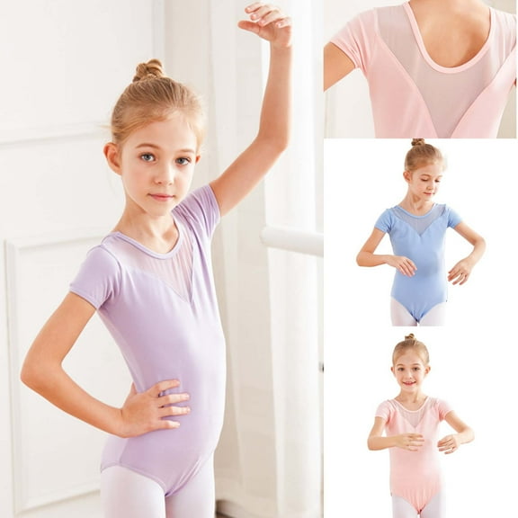 Lovzfmll Tutu Leotard One-Piece, Girls Short Sleeve Ballet Dance Costume Pull-On Soft Comfy Recital Outfit for 3-4 Years