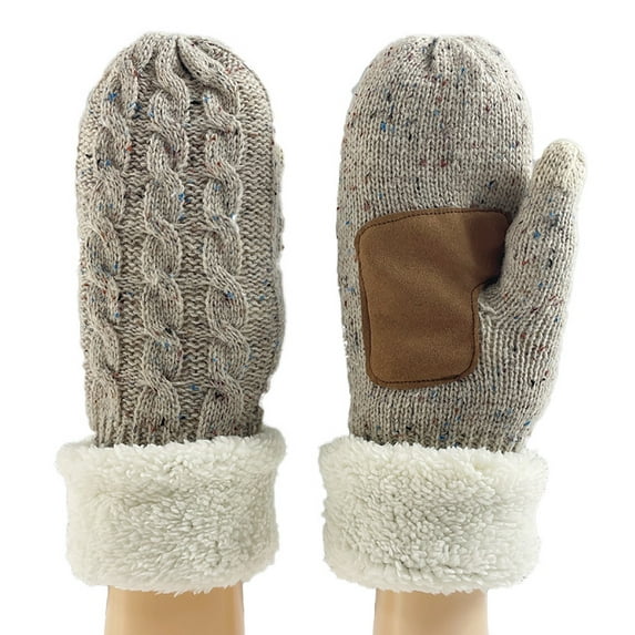 Lovzfmll Unisex Knit Wool Mittens, Outdoor Windproof Gloves, Thickened Fleece Lined Cold Protection for Extreme Weather, Khaki