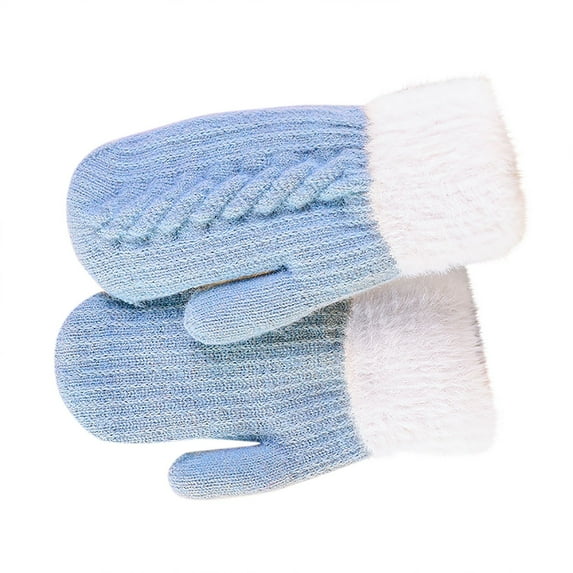 Lovzfmll Unisex Knit Wool Mittens for Outdoor, Windproof Thickened Fleece Lined, Cold Weather Handwear for Men and Women, Sky Blue