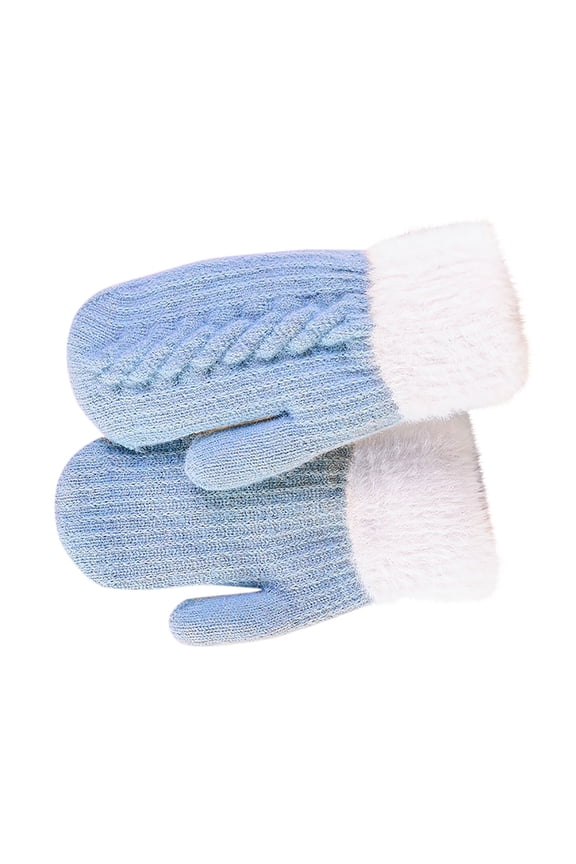 Unisex Knit Wool Mittens for Outdoor, Windproof Thickened Fleece Lined, Cold Weather Handwear for Men and Women, Sky Blue