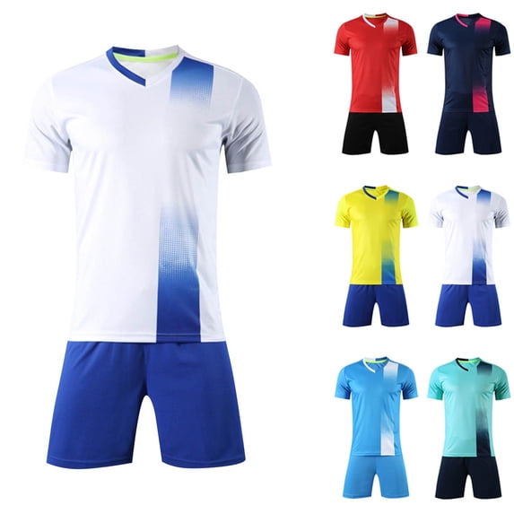 Lovzfmll V-Neck Soccer Short Set, Short Sleeve Top & Elastic Shorts for Boys & Girls, Breathable Sport Outfits for Kids 8-9 Years