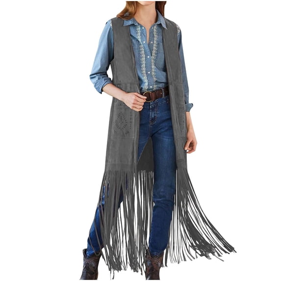 Lovzfmll Vest for Women Fashion, Solid Color Fringe Detail Sleeveless Poncho, Chic Open Front Cape for Date Night Party