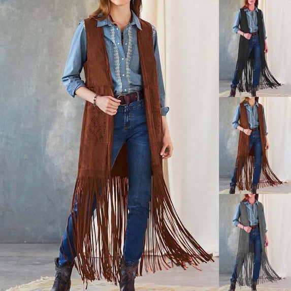 Lovzfmll Vest for Women Fashion, Solid Color Fringe Detail Sleeveless Poncho, Chic Open Front Cape for Date Night Party
