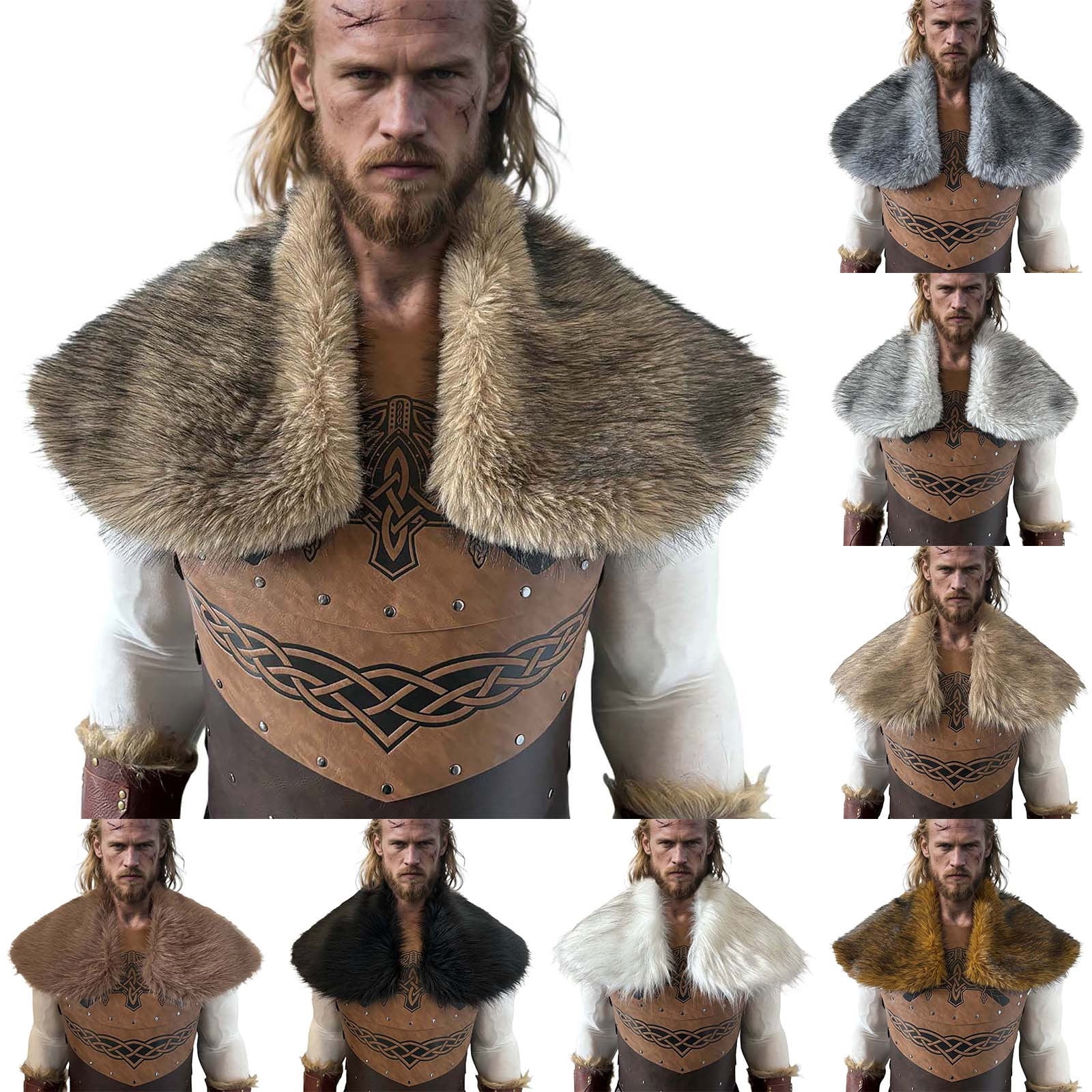 Lovzfmll Viking Faux Fur Collar for Men, Fur Mantle Shoulder Shawl