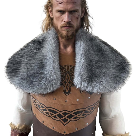 Lovzfmll Viking Faux Fur Collar for Men, Fur Mantle Shoulder Shawl Wrap, Medieval Retro Cloak Halloween Cosplay Costume