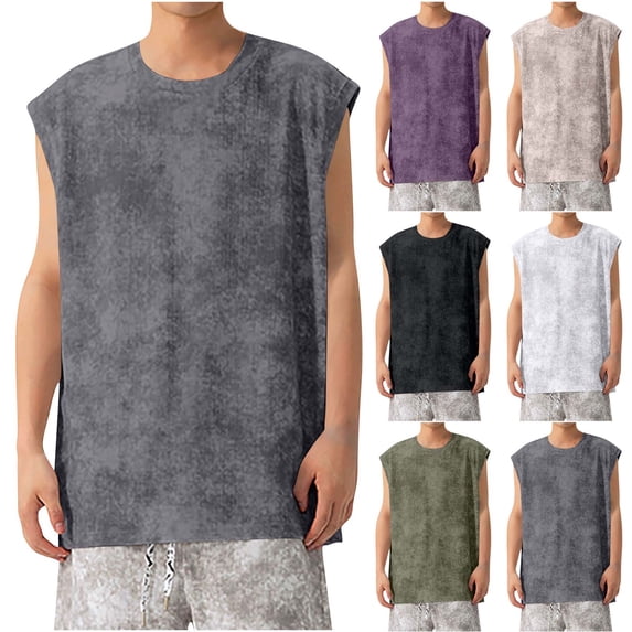 Lovzfmll Vintage Fashionable Leisure Fitness Sports Round Neck Tank for Men, Soft Loose Casual Muscle Tee Purple, L