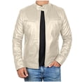 thumbnail image 1 of Lovzfmll Vintage Leather Jacket for Men, PU Leather Stand Collar Dressy Jackets with Zip Pockets, Solid Color Fall Outerwear, 1 of 4