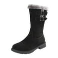 thumbnail image 1 of Lovzfmll Wide Calf Boots for Women, Faux Fur Lined Mid Calf Snow Round Toe Side Zipper, Chunky Low Heel Round Toe Buckle Snow Chunky Boots Warm Black Boots, 1 of 9