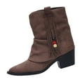 thumbnail image 1 of Lovzfmll Wide Calf Boots for Women, Plus Size Bohemian Stacked Ankle Low Heel Fringe, Block Mid Heel Pointy Toe Fringe Booties Chelsea Boots Fall Brown Boots, 1 of 9