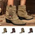 thumbnail image 1 of Lovzfmll Wide Calf Boots for Women, Plus Size Bohemian Stacked Ankle Low Heel Fringe, Block Mid Heel Pointy Toe Fringe Booties Chelsea Boots Fall Khaki Boots, 1 of 9