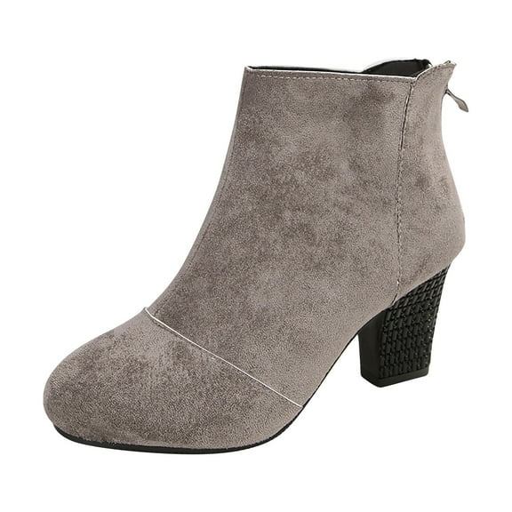 Lovzfmll Wide Calf Boots for Women, Ankle Boots High Heel Round Toe Back Zipper, Block Heel Booties Chelsea Boots Casual Gray Boots