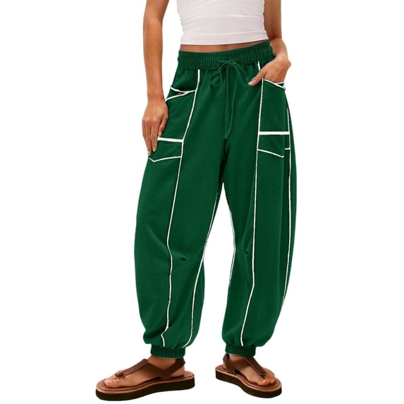 Lovzfmll Wide Leg Joggers for Women, High Waist Elastic Cuff Pants, Casual Lounge Sweatpants with Pockets Green, XL