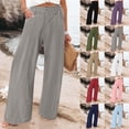 thumbnail image 1 of Lovzfmll Wide Leg Pants for Women, Linen Solid Color Button Elastic Waist with Pockets, Casual Summer Bottoms Purple, 2XL, 1 of 4