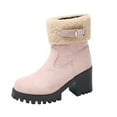 thumbnail image 1 of Lovzfmll Winter Boots for Women, Ankle Boots High Heel Faux Fur Belt Buckle, Chunky Heel Round Toe Booties Warm Casual Pink Boots, 1 of 9