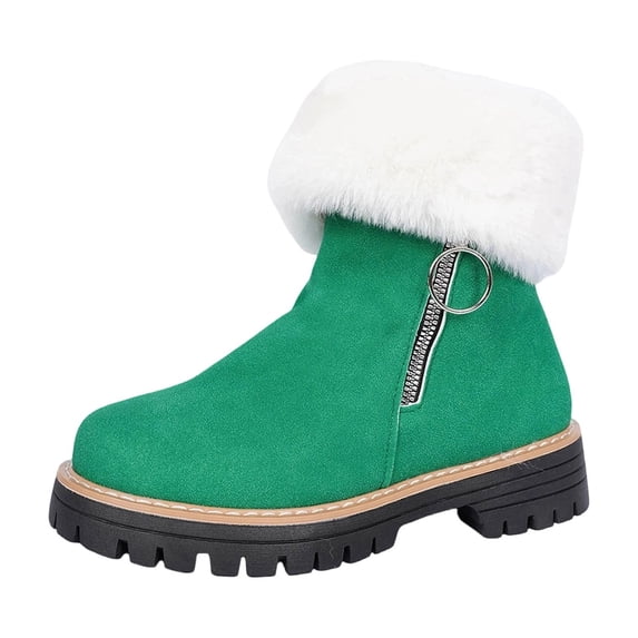 Lovzfmll Winter Boots for Women, Plus Size Faux Fur Ankle Low Heel Winter, Low Heel Round Toe Snow Booties Warm Casual Army Green Boots
