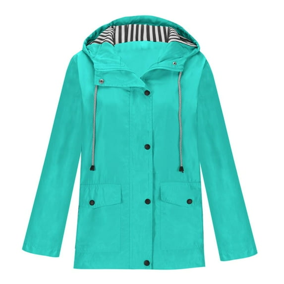 Lovzfmll Winter Coats for Women Plus Size Casual Loose Solid Color Rain Jacket Outdoor Long Sleeve Hooded Raincoat Windproof Tops Mid-Lenght Overcoat