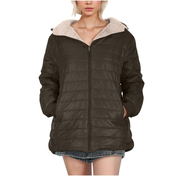 Lovzfmll Winter Coats for Women, Slim Fit Plush Lined Jacket, Zip Up Quilted Sherpa Puffer Coat, Winter Clothing