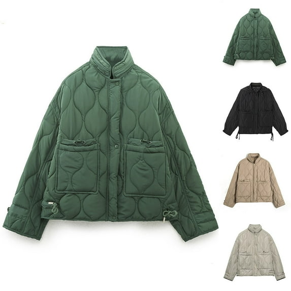 Lovzfmll Winter Coats for Women, Solid Color Hooded Jacket, Button Front Quilted Puffer with Pockets, Winter Clothing