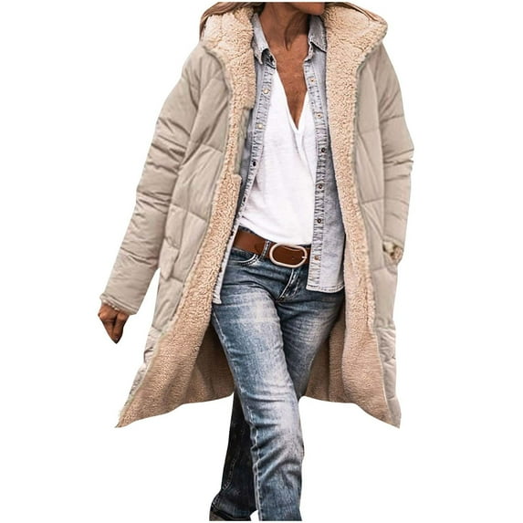 Lovzfmll Winter Coats for Women, Solid Color Loose Fit Reversible Jacket, Zip Up Quilted Puffer with Pockets Long Length, Winter Clothing