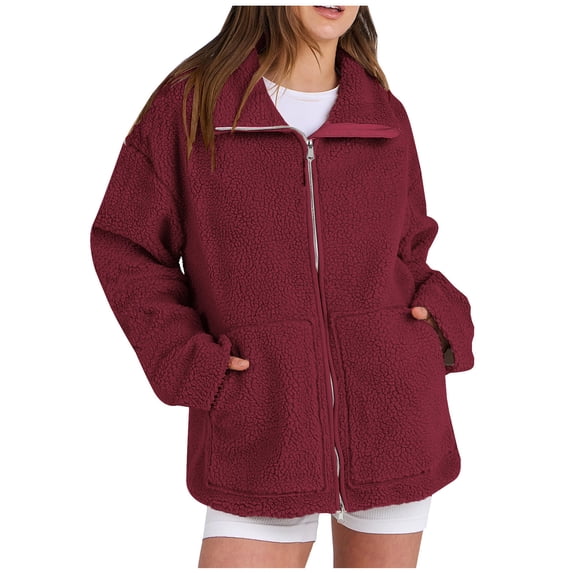 Lovzfmll Winter Coats for Women, Solid Color Notched Collar Jacket, Wool Blend Blazer with Pockets, Winter Clothing