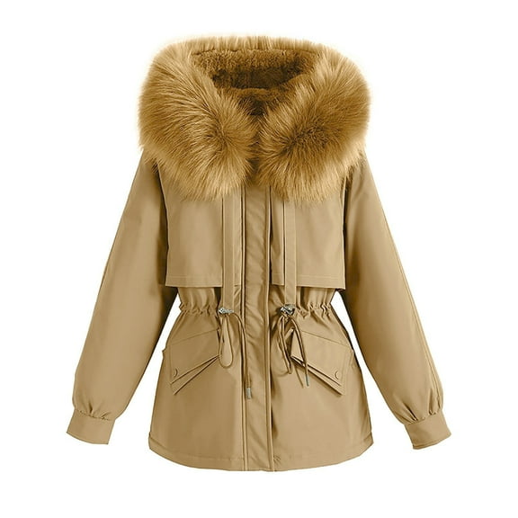 Lovzfmll Winter Coats for Women, Solid Color Plush Lined Jacket, Hooded Zip Up Fleece Coat, Winter Clothing