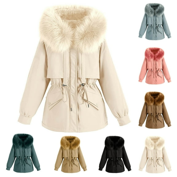 Lovzfmll Winter Coats for Women, Solid Color Plush Lined Jacket, Hooded Zip Up Fleece Coat, Winter Clothing