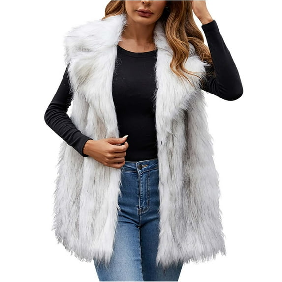 Lovzfmll Winter Coats for Women, Solid Color Sleeveless Vest, V-Neck Faux Fur Plush Short Jacket, Winter Clothing